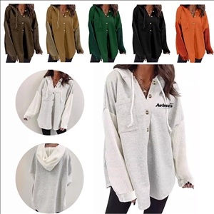 Casual Long Sleeve Button Hooded Sweatshirts